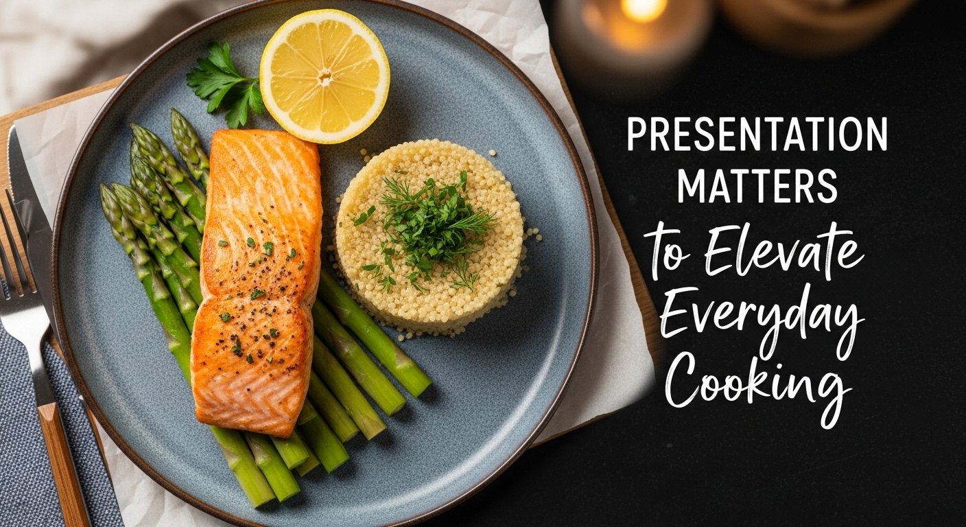 A beautifully plated, simple home-cooked meal garnished with fresh herbs, emphasizing that Presentation Matters to Elevate Everyday Cooking.