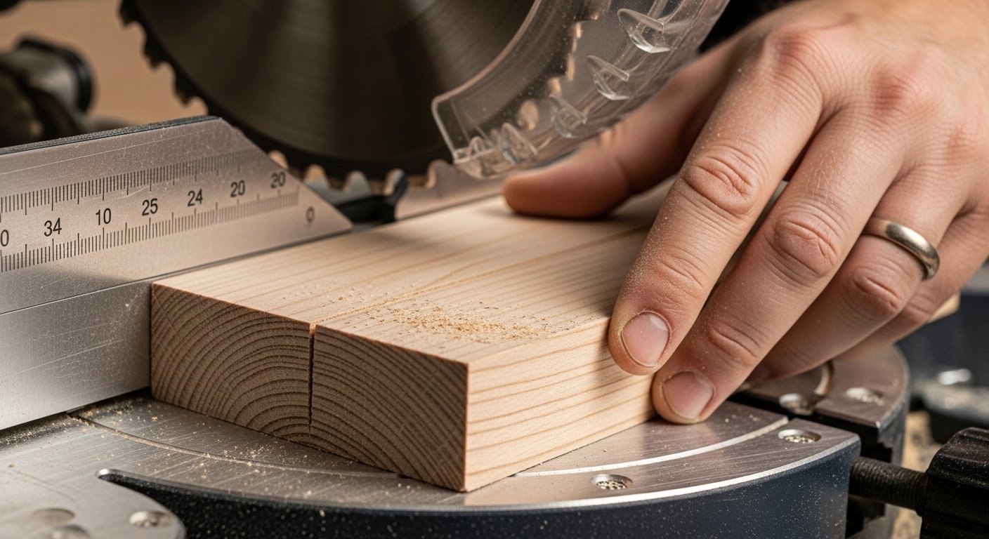 A woodworker's hands holding a perfectly square piece of wood, demonstrating the precise outcome when you know how to calibrate miter saw.