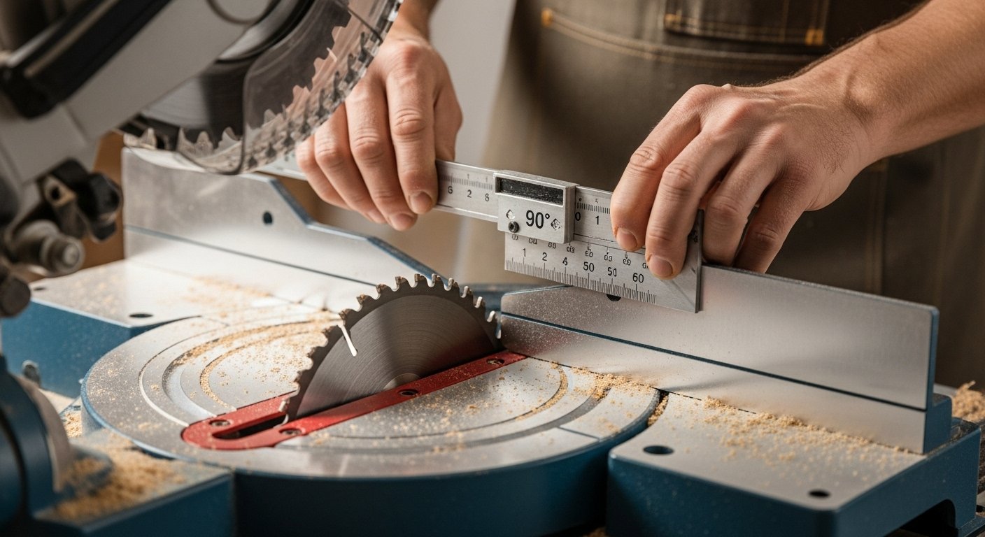 Expert guide image on how to calibrate miter saw to eliminate cutting errors, ensuring clean, professional crosscuts every time.