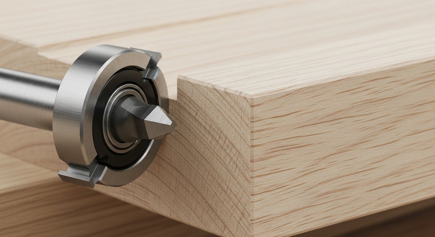 This expert-grade rabbeting router bit showcases the variety of router bits for woodworking joints, highlighted with its interchangeable bearing to create perfect edges.